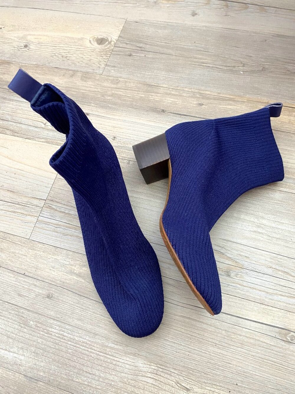 Everlane Blue Rib Knit Ankle Sock Boot Heels Size 8